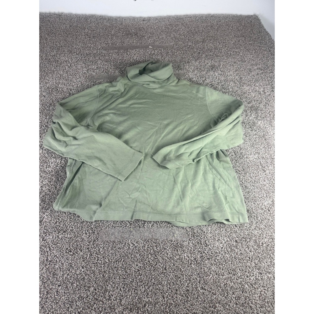 Turtleneck Shirt Women's Green Long Sleeve Cotton Casual Pullover Top Y2K - L